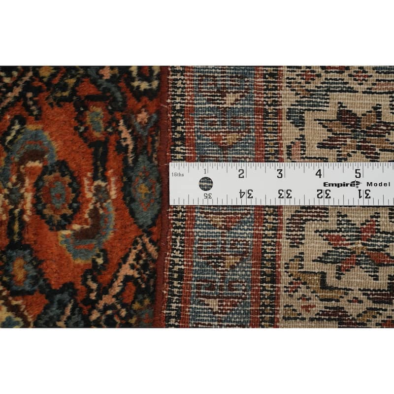 Hand Knotted Oriental 100% Wool Carpet Traditional Geometric Oranges & Rust Malayer Area Rug - 4' 4'' X 3' 2''