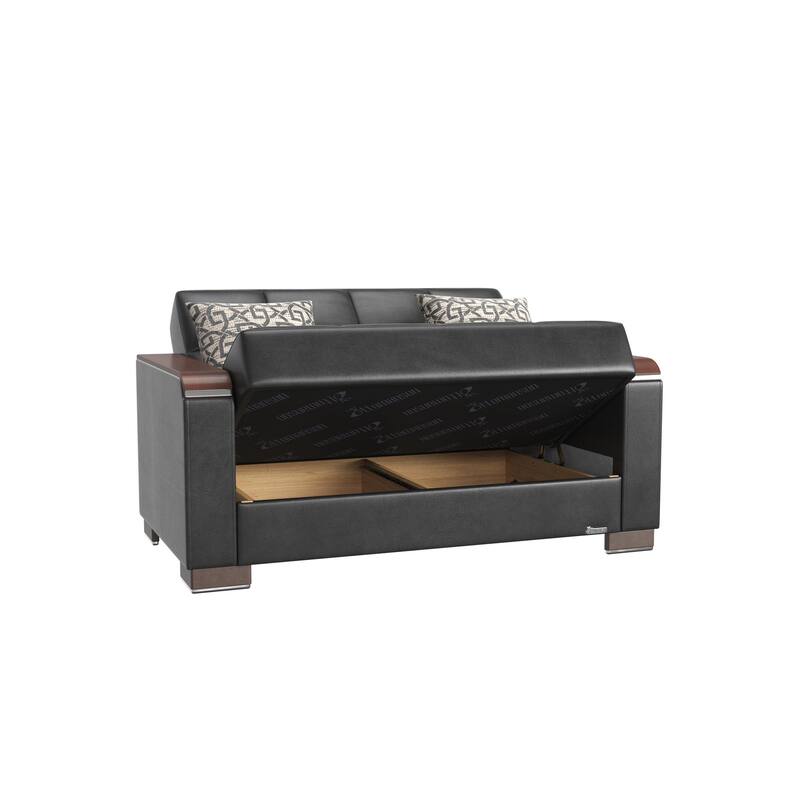 Collection Upholstered Convertible Loveseat With Storage - Black PU
