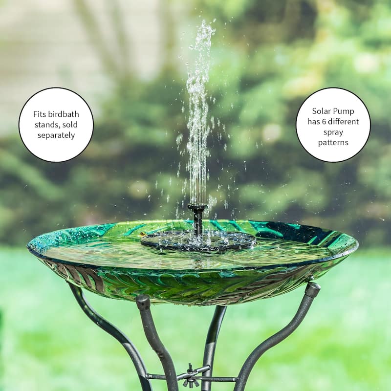 18" Glass Bird Bath Succulent w Solar Fountain