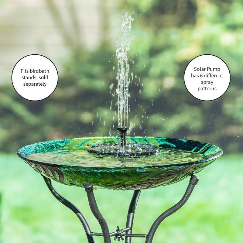 18 in. Hand painted Embossed Bright Florals Glass Birdbath with Solar Fountain
