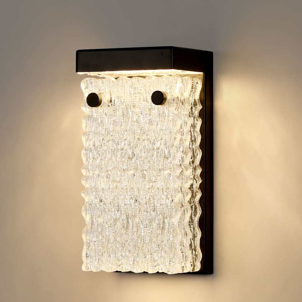 Modern Black LED Unique Geometric Accent Bathroom Sconce with Acrylic Water Ripple Shade - W4.7" x H9.8"