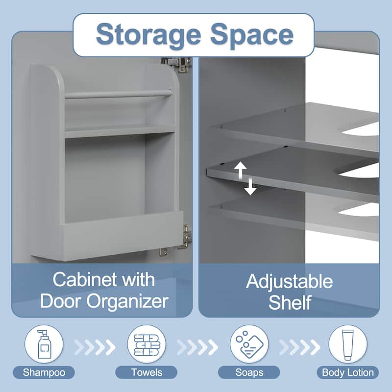 Compact 18 Inch Bathroom Vanity with Ceramic Sink, Painted MDF Cabinet, Storage Shelf, Soft Close Door
