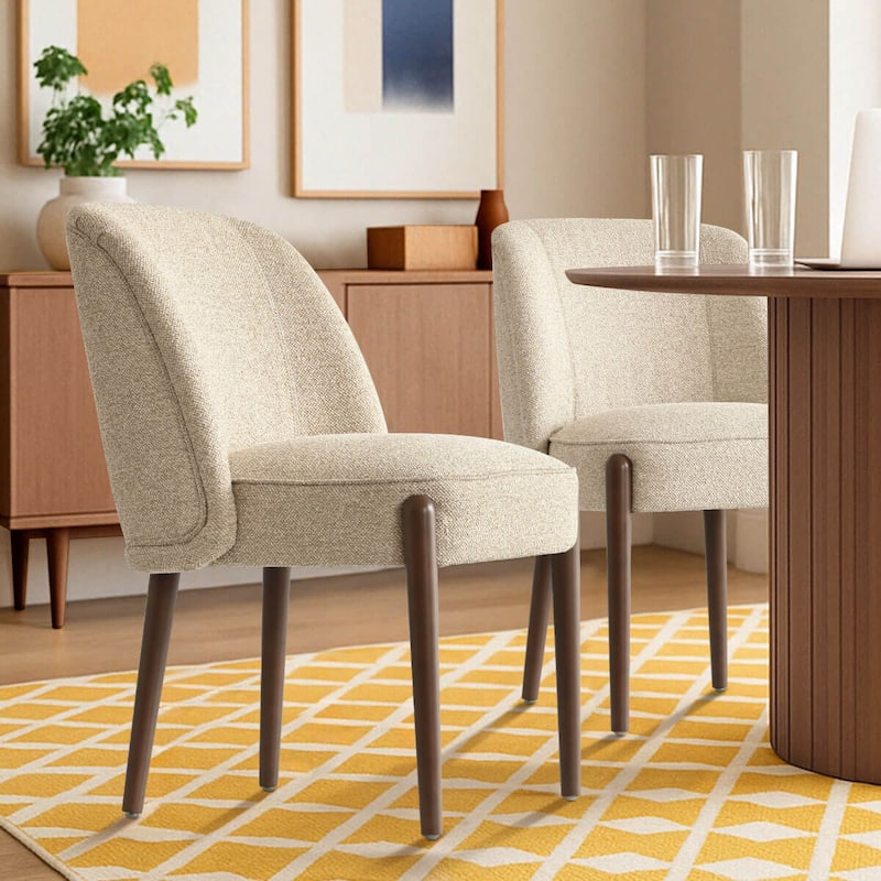 19.5" Seat Height Upholstered Solid Wood Full Back Dining Side Chair - Beige - Dining Height