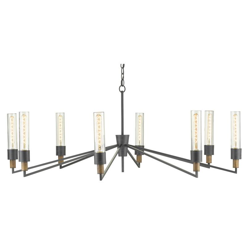 Currey & Company Delgado Chandelier - 19"h x 51.75"dia - 19"h x 51.75"dia - Antique Black/Reclaimed Wood