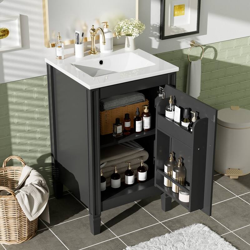 20" Bathroom Vanity with Ceramic Sink, Soft Close Door, Adjustable U-Shaped Shelf