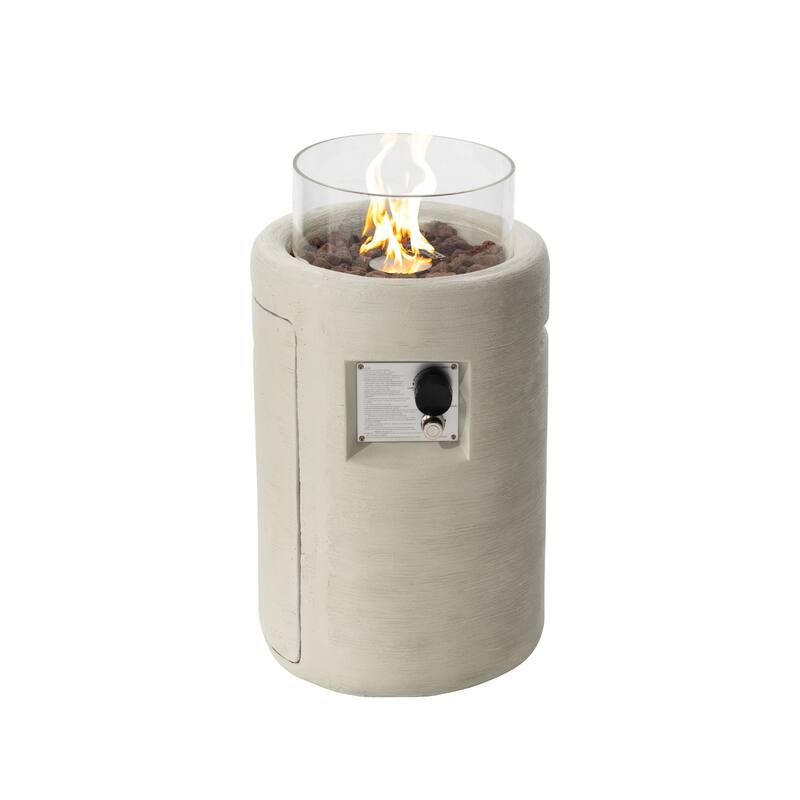 COSIEST 16" Outdoor Column Propane Fire Pit with Glass Wind Guard - Off-White
