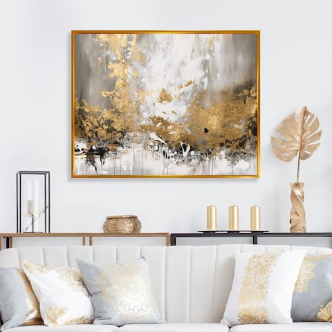 Designart "Gold and White Abstract" Abstract Framed Canvas Wall Art Print