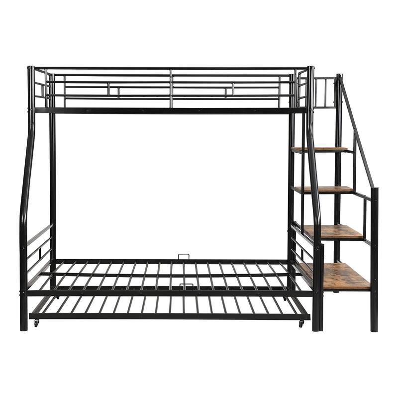 Roomfitters Twin over Full Metal Bunk Bed with Trundle and Storage Staircase