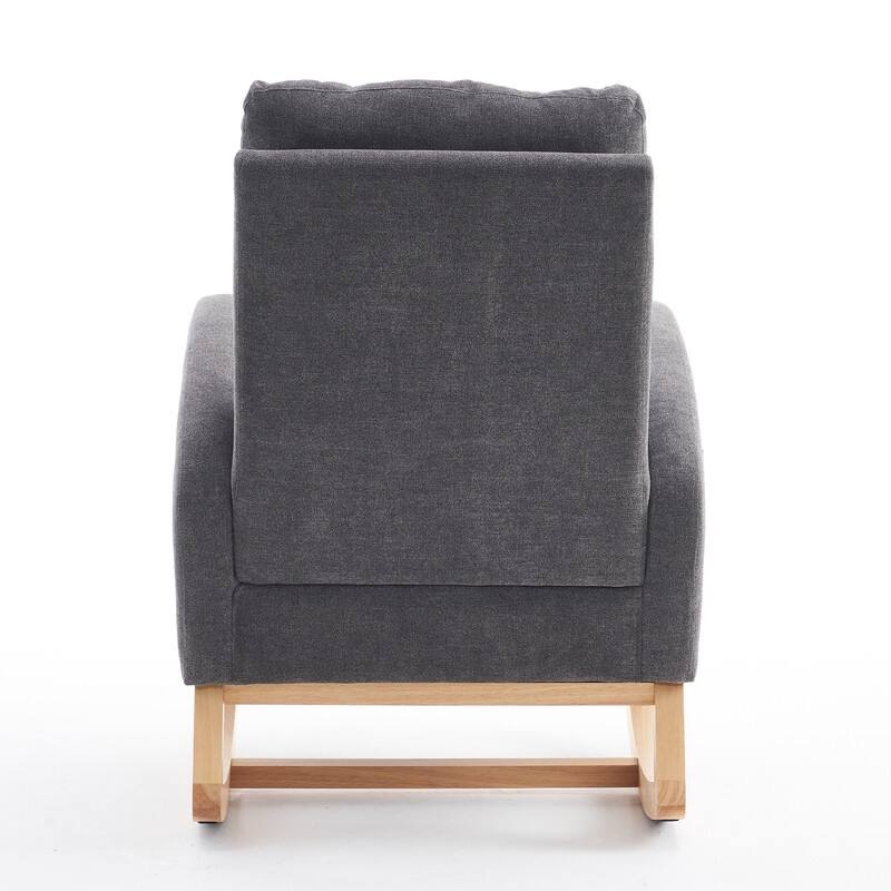 Modern Accent Rocking Chair with Footrest High Back Rubber Wood Rocking Legs Bedroom Living Space 26.77D X 38.36W X 39.76H Inch