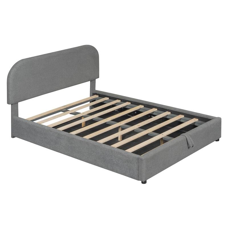 Teddy Fleece Full Platform Bed with Hydraulic Storage System and Elegant Design
