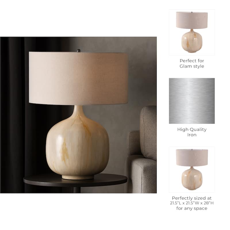 Table Lamp - Ivory Metal Base with Linen Shade, 28 in.