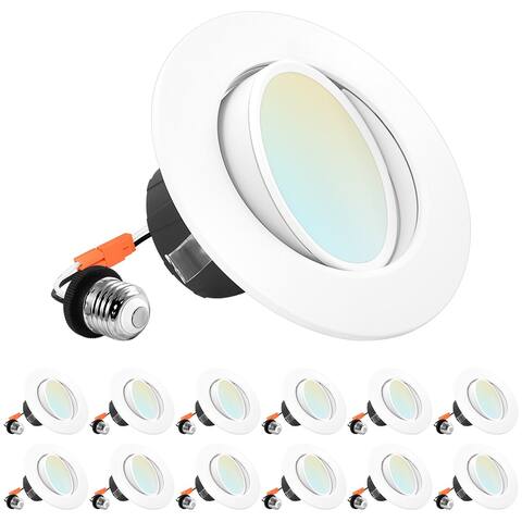 Luxrite 4" Gimbal LED Recessed Light, 8W=60W, 5 Color Selectable, Dimmable, 700 Lumens, Wet Rated, ETL Listed 12 Pack