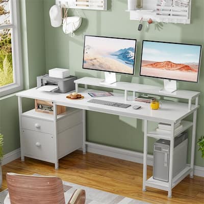 Computer Desk with Fabric File Cabinet & Drawer