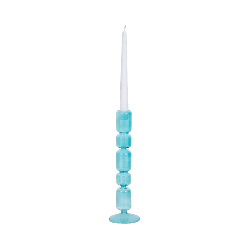 Glass Stacked Mix Bubble Taper Candle Holder - Blue