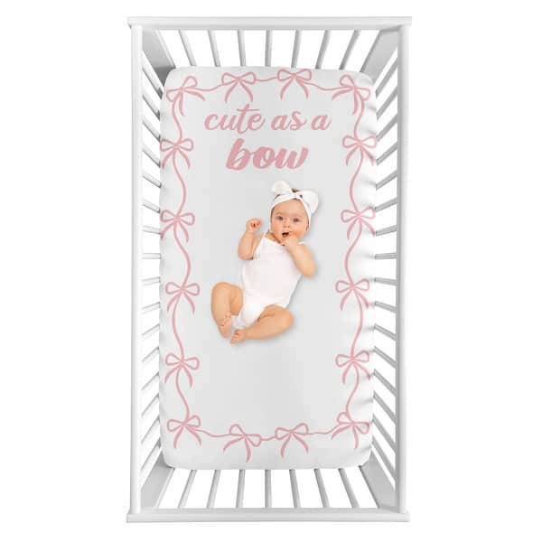slide 2 of 6, Sweet Jojo Designs Pink Bows Girl Photo Op Fitted Crib Sheet -Elegant Cute as a Bow for the Ballerina Ballet Princess Collection