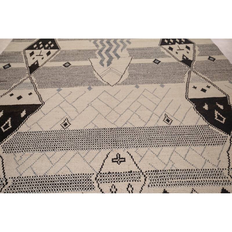 Geometric Moroccan Rug Hand-Knotted Wool Carpet - 8'9"x 12'7"