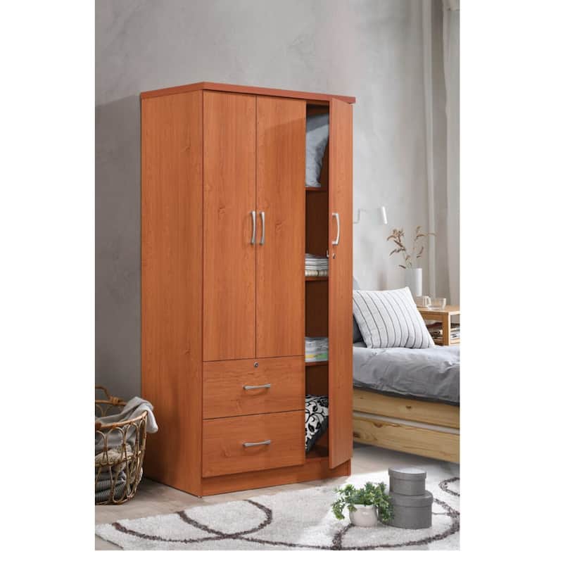 72" Cherry Red 2 Drawers and 3 Shelves with 3 Doors Armoire