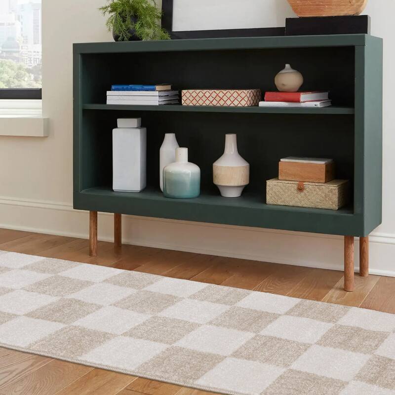 Modern Neutral Checkerboard Rug in Cream Beige