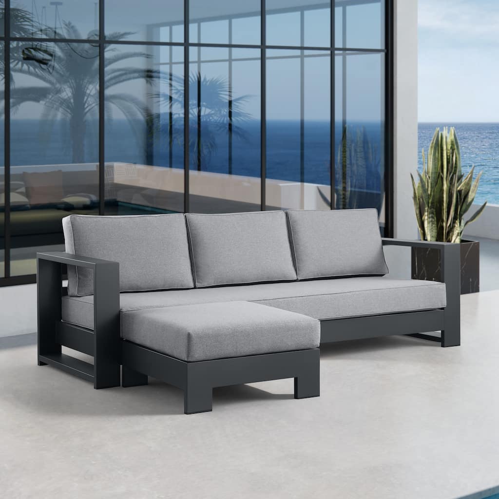 Hoyt 92.52" Outdoor Aluminum Sofa with Versatile Ottoman