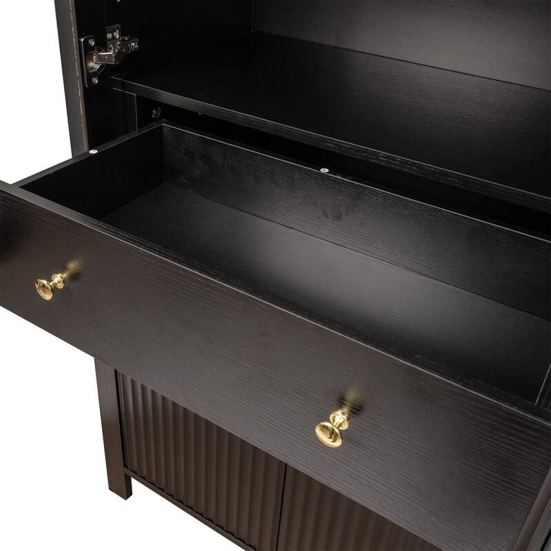 71" Tall Fluted Arched Pantry Cabinet with Glass Doors and Adjustable Shelves for Elegant Kitchen Storage