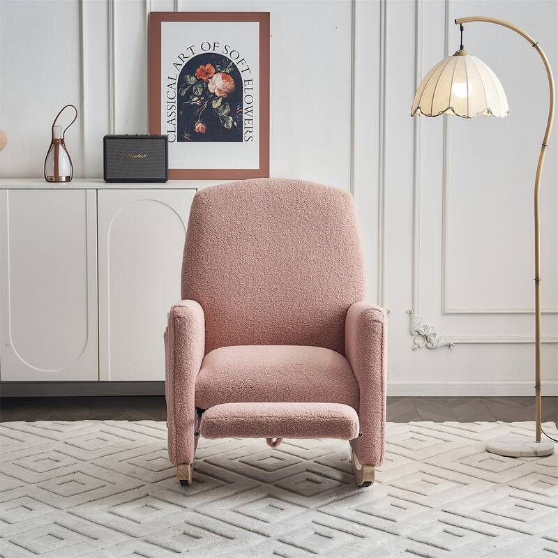 Teddy Fabric Nursery Rocking Chair With Adjustable Footrest