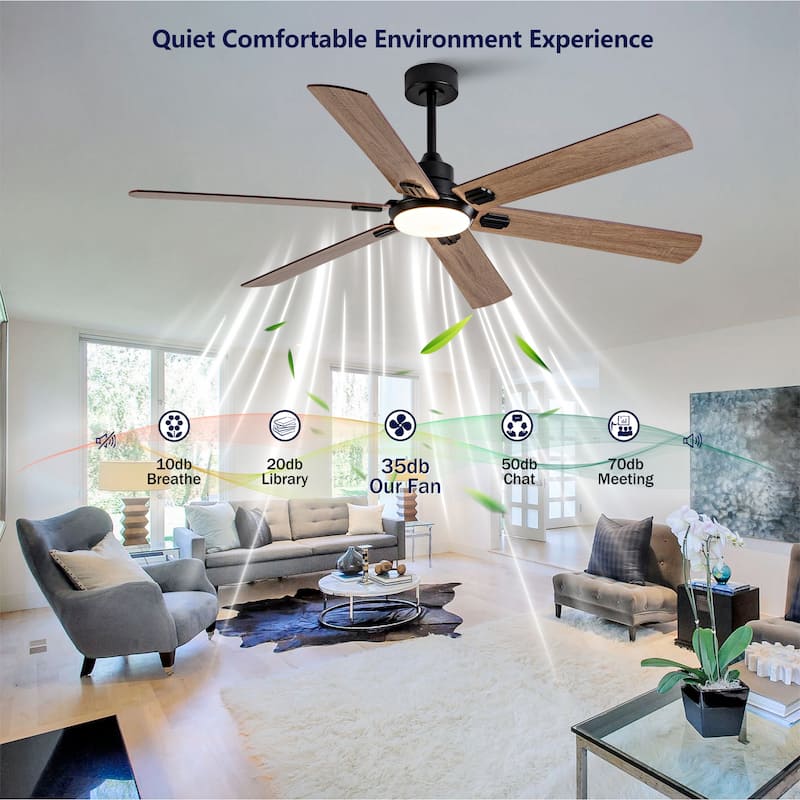 60" Ceiling Fan with Light, Remote Control, Dimmable LED, 6-Speed Quiet DC Motor