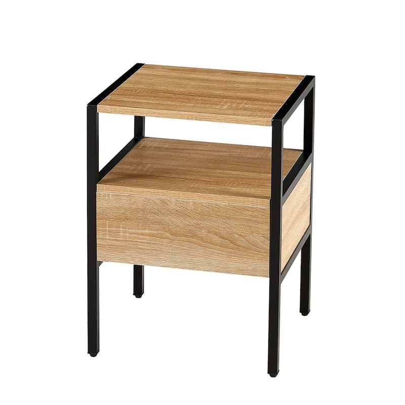 Modern Natural Rattan Wooden Nightstand/End Table/Side Table with Drawer(Set of 2)