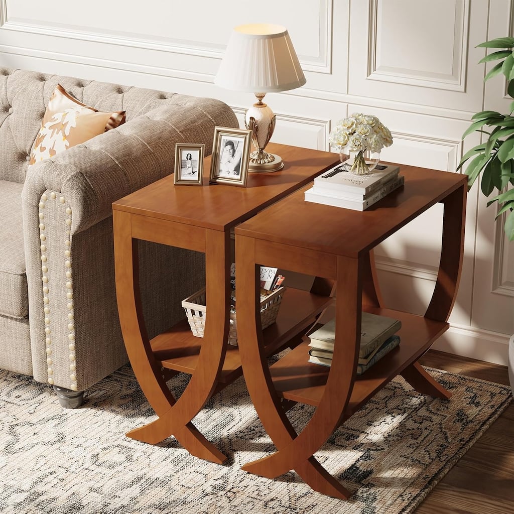 Solid End Table, 2-Tier Couch Side Table