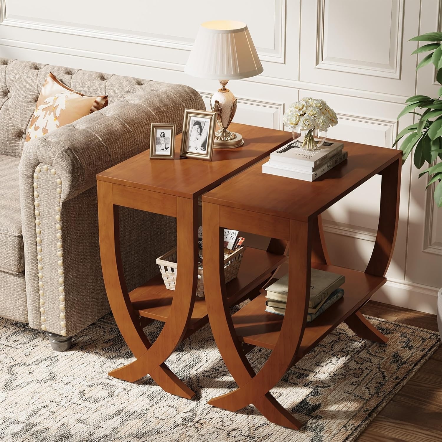 Solid End Table, 2-Tier Couch Side Table