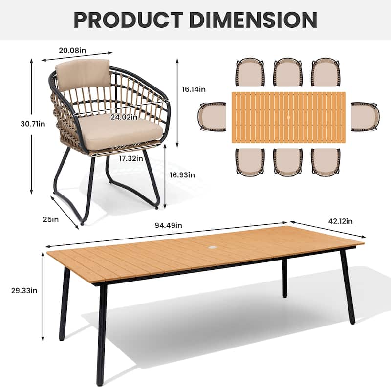 7/9-Piece Patio Dining Set Outdoor Aluminum Dining Table and PE Rattan Wicker Dining Chairs