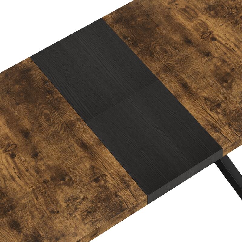 62.99"- 78.74" Rectangular Stretch Dining Table With Wooden Tabletop and Embossed Centerboard, Fine Sanded Iron Leg Base Stretch