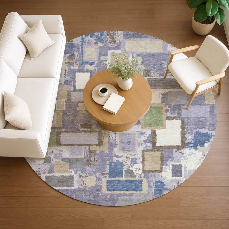 Machine Washable Indoor/ Outdoor Contemporary Geo Chantille Rug