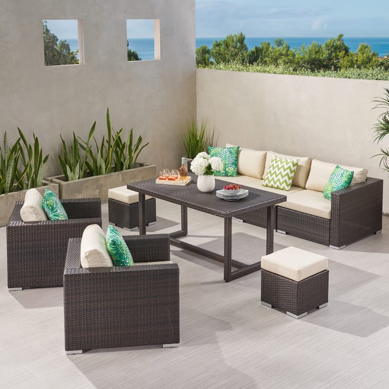 Santa Rosa PE Wicker/ Aluminum Outdoor 7-Seat Sofa Dining Set by Christopher Knight Home