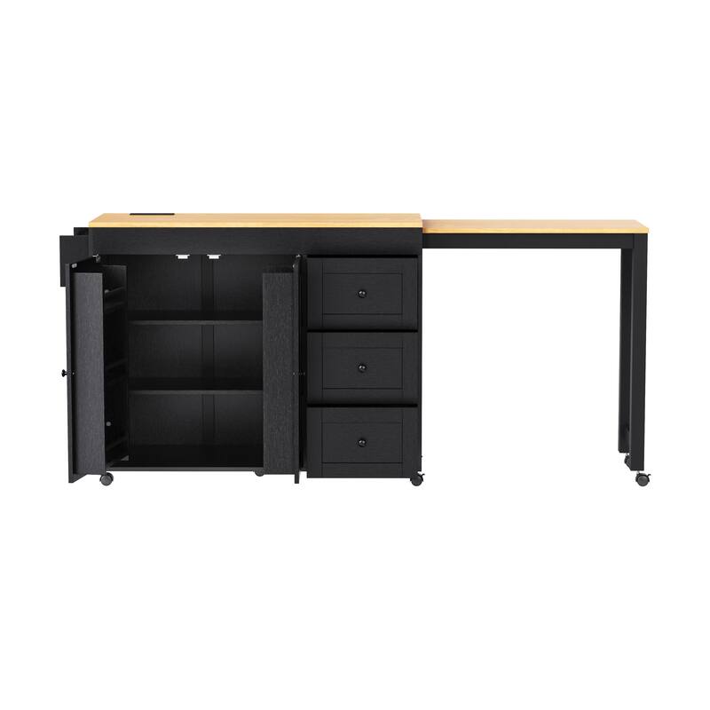 74.8" Kitchen Island with Extendable Dining Table and 3 Drawers