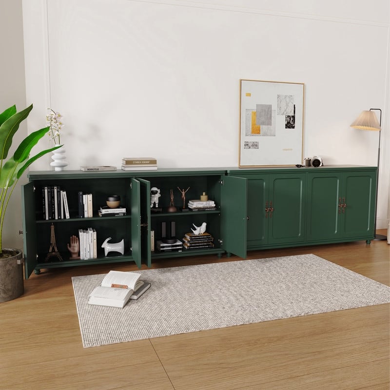 60"W Kitchen Buffet Sideboard Cabinet With Adjustable Shelves, 4 Doors Mid-Century Cupboard Set Of 2