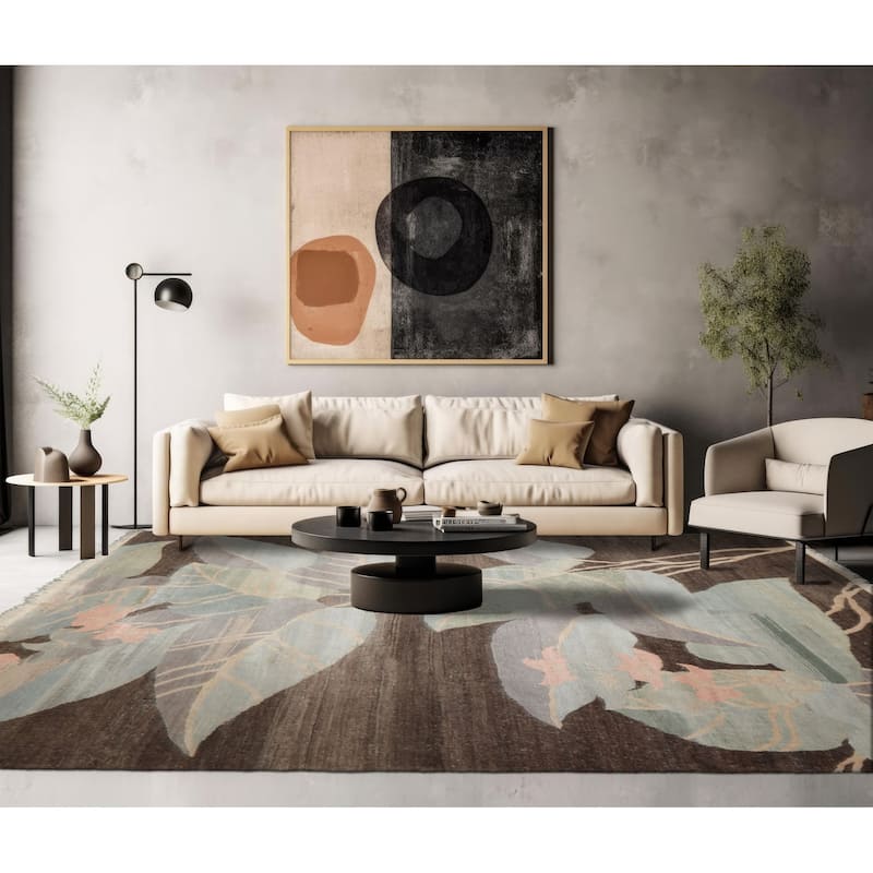 8'10''x11'6'' Hand Knotted Wool Brown Tibetan Art Deco Plush Pile Rug - 8' 10'' x 11' 6''