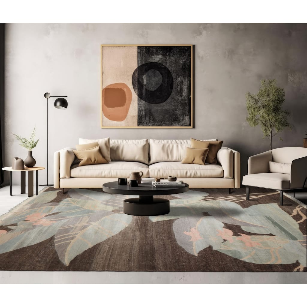 8'10''x11'6'' Hand Knotted Wool Brown Tibetan Art Deco Plush Pile Rug - 8' 10'' x 11' 6''