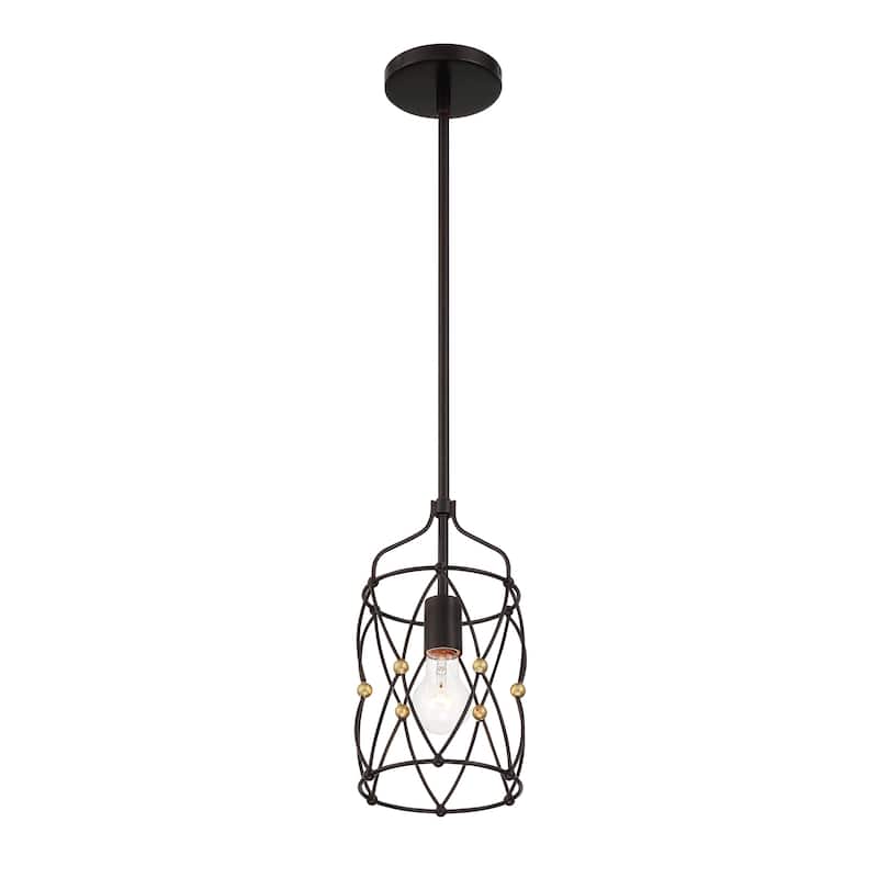 Zucca 1 Light English Bronze & Antique Gold Pendant - 7.5''W x 12.25''H