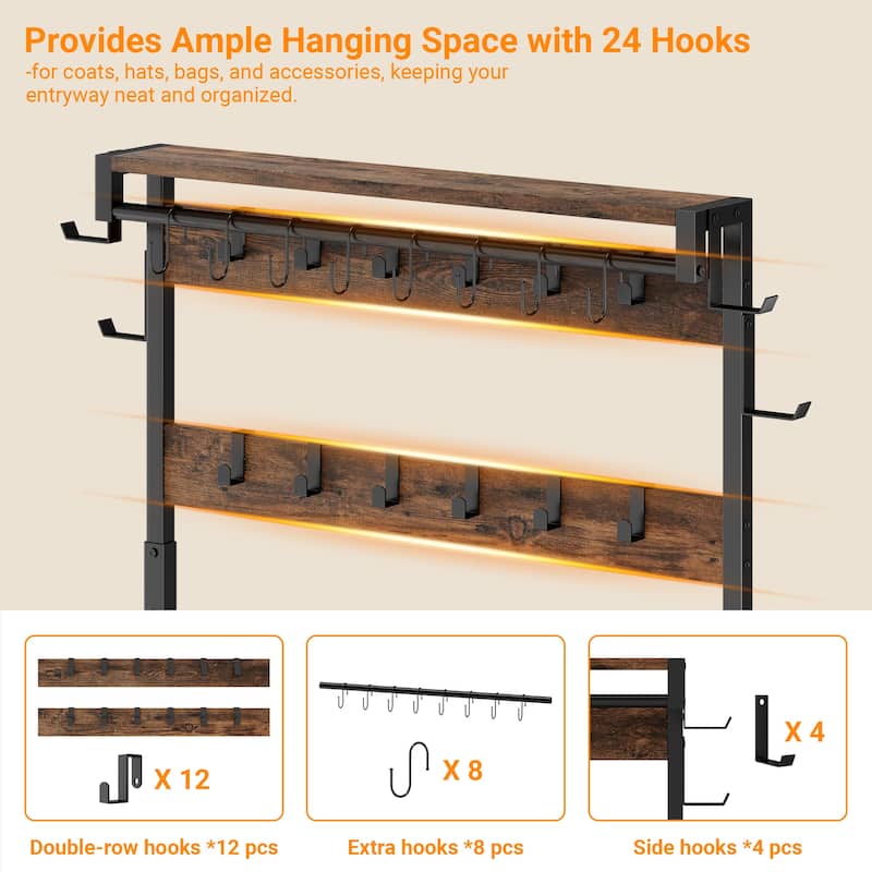6-in-1 39.4"Hall Tree with Bench Entryway Shoe Rack w/24 Hooks & 2 Drawers