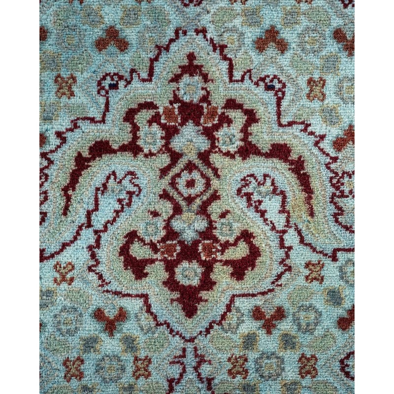 Overton Hand Knotted Wool Vintage Inspired Modern Contemporary Overdyed Blue Area Rug - 8' 1" x 10' 4"