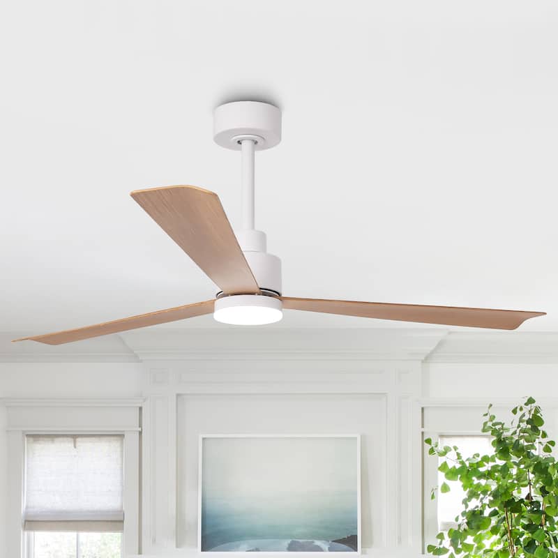 52" Farmhouse White ABS Integrated LED Indoor Ceiling Fan with Light and Remote