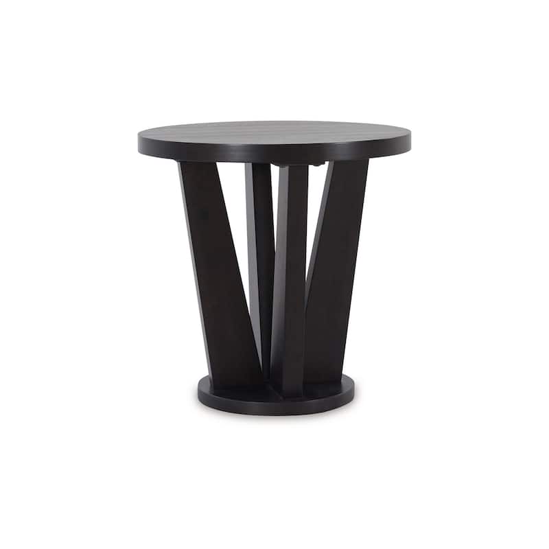 Chloe Side End Table, 24 Inch Round, Angled Pedestal Base, Dark Brown