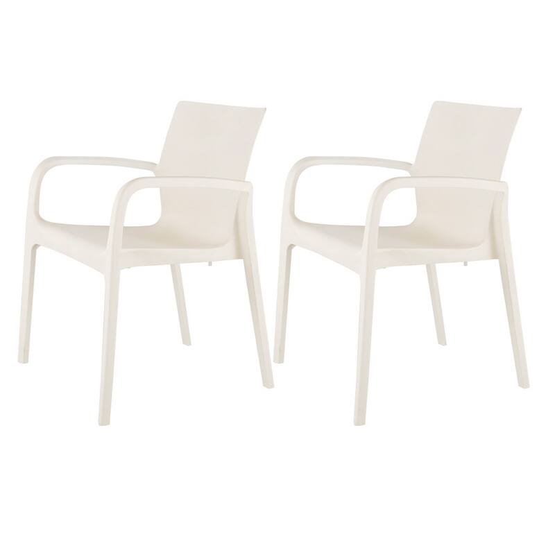 HomeRoots Set of Two White Heavy Duty Plastic Outdoor Stacking Dining Chairs