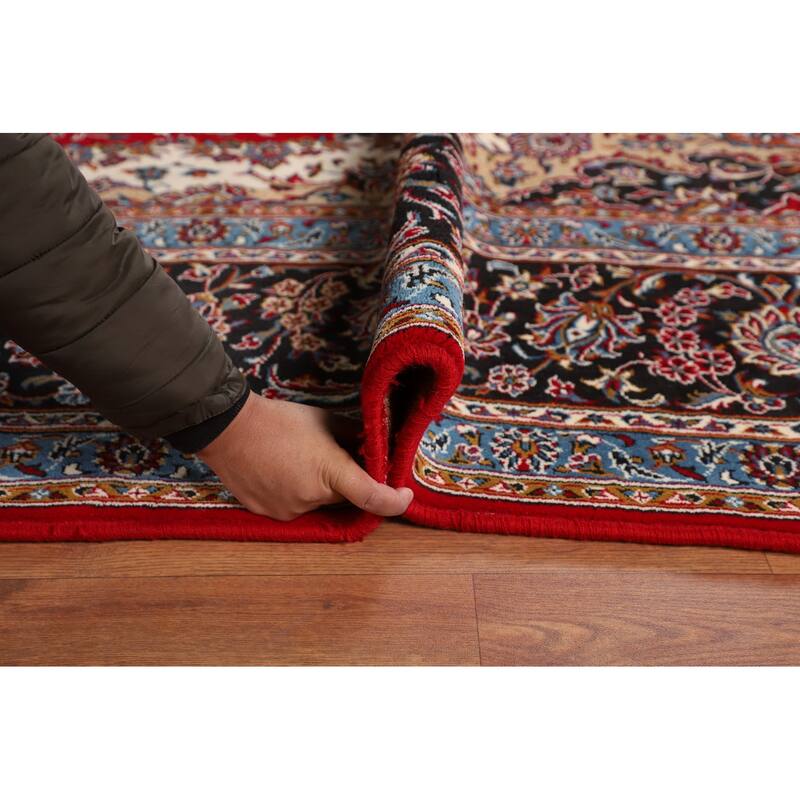 Medallion Kashan Turkish Rug Floral Machine-Made Carpet - 9'8" x 12'10"