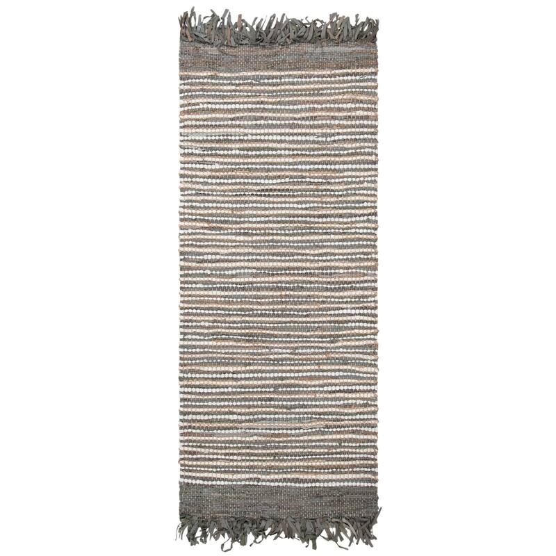 SAFAVIEH Handmade Vintage Boho Leather Zhanna Modern Stripe Leather Rug with Fringe