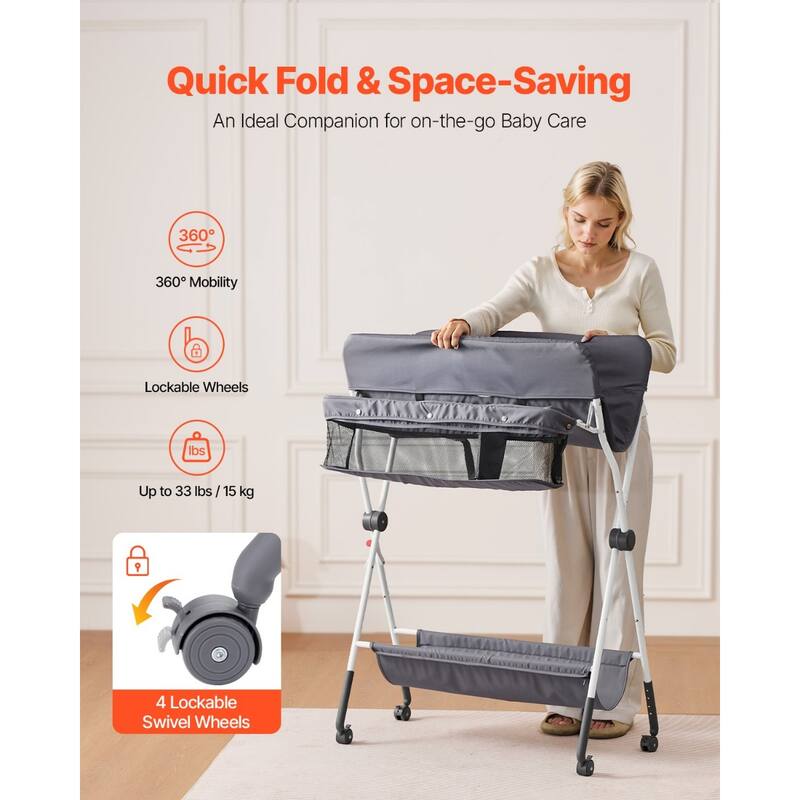 Oxford Fabric Kids Changing Table with Adjustable Height and Storage - 33.39 x 29.33 x (40.55-42.91) in