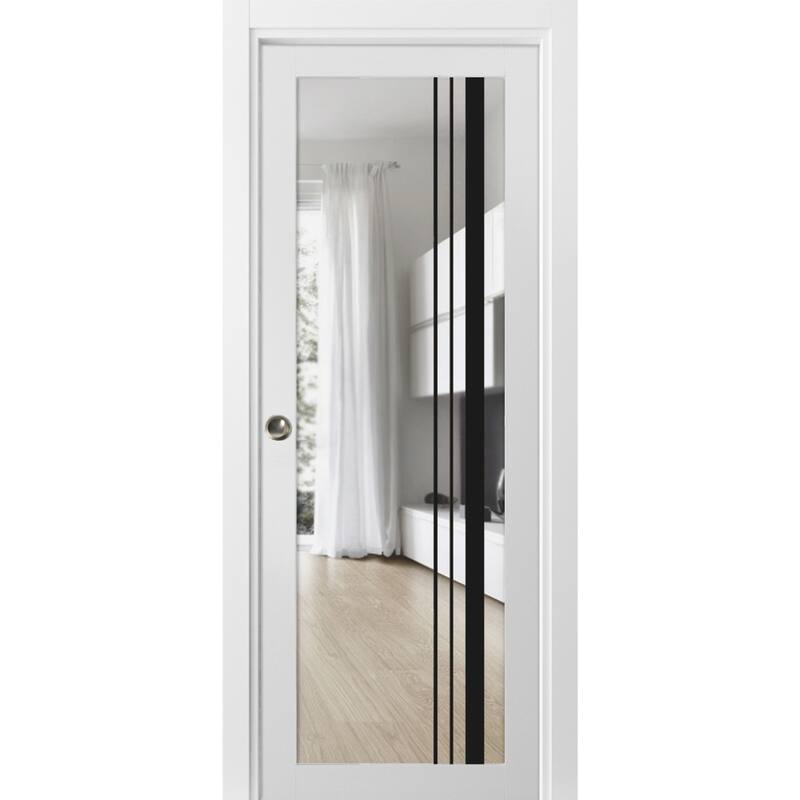 French Pocket Door 18x80 Lucia 2566 White Silk Kit Trims Rail - White - 28" x 84"