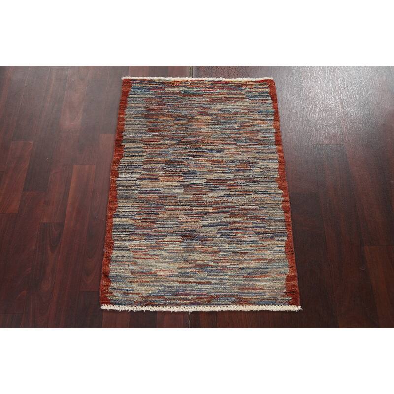 Modern Striped Gabbeh Kashkoli Oriental Area Rug Handmade Wool Carpet - 2'1" x 3'0"