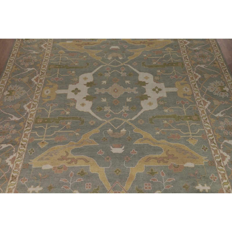 All-Over Gray Green Oushak Indian Large Rug Hand-Knotted Wool Carpet - 11'8" x 17'5"