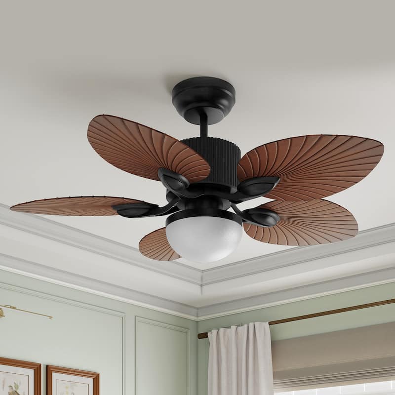 Moasis 44 Inch 5 Blades Tropical Palm Ceiling Fans with Lights and Remote Control - Brown